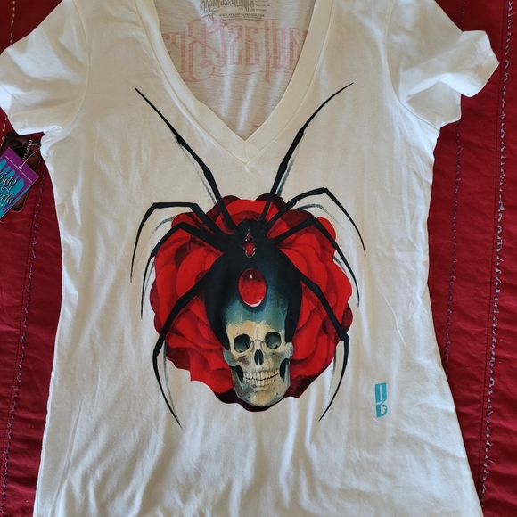 Steadfast brand Black Widow maker Skull Tattoo art punk goth shirt. Sz XL - Picture 5 of 6